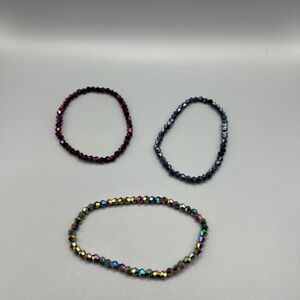 Set of 3 Faceted Beaded Stretch Bracelets - Handmade #B0164T
